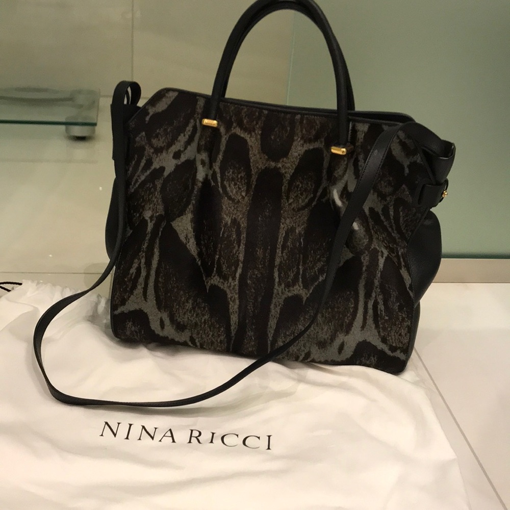 Nina Ricci leather and calf hair handbag